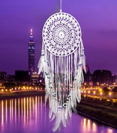 Handmade Lace Dream Catcher Circular With Feathers Hanging Decoration Ornament Craft Gift Crocheted White Dreamcatcher Wind Chimes7220278