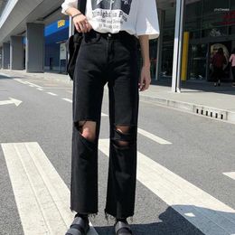 Women's Jeans Women Holes Black Ripped Vintage Loose Hip-hop Womens Denim Trousers High Street Kpop Harajuku Fashion Retro Clothing Jean