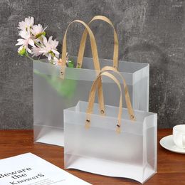 Gift Wrap Fashion Translucent Frosted Plastic Bag With Handles Tote Wedding Party Wrapping Flower Package