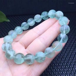 Link Bracelets 10MM Natural Green Feather Fluorite Quartz Bracelet Women Reiki Healing Fengshui Elastic Yoga Energy Wristband Jewelry Gift