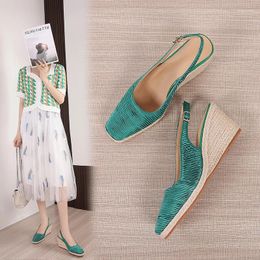 Dress Shoes Large Size Clogs With Heel Med Sandals Sexy Womens Wedges 2024 Summer Female Shoe Espadrilles Platform Square Toe Big Thick Medi