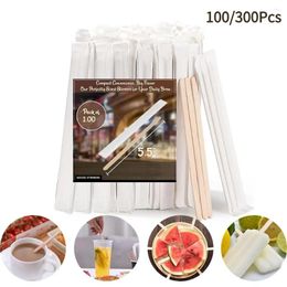 Coffee Scoops Punana 100/300PCS Wooden Stirrers Individually Wrapped Beverage Mixer Stir Sticks Round Disposable Stick