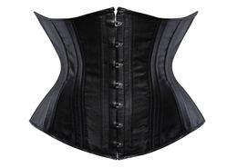 Women Steampunk Faux Leather Underbust Corset Black Double Steel Bone Waist Corsets and Bustiers4623806