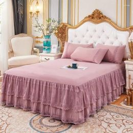 Bed Skirt 3 Layers Lace Ruffled Couvre Lit Bedroom Cover With Surface Non-slip Mattress Bedsheet Bedspread