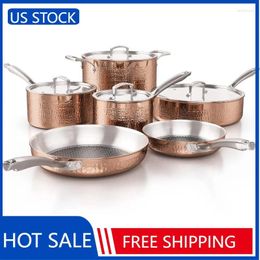 Cookware Sets Pots And Pans Set Tri-Ply Stainless Steel Hammered Kitchen Induction Compatible Dishwasher Oven Safe