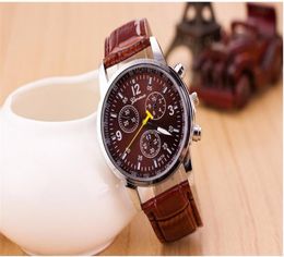 New Arrive Dress Fashion Casual Watch Men Geneva Roman Numerals Genuine Leather with black blue brown7181807