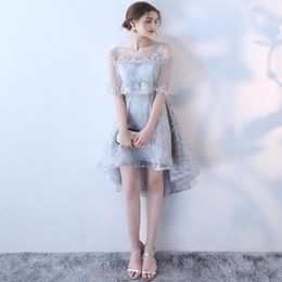 Elegant Silver High Low Graduation Dresses 2020 Cheap Applique Lace With Shawl Prom Dresses Sexy Party Gowns Homecoming Dress Custom Ma 275Q