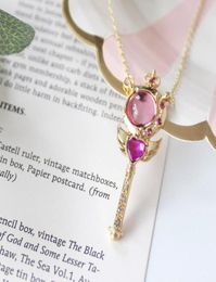 Fashion 2018 New Anime Sailor Moon Loving Wand Crystal Cosplay Pendant Necklace Girl Accessories Cute Pink Necklace41529261177316