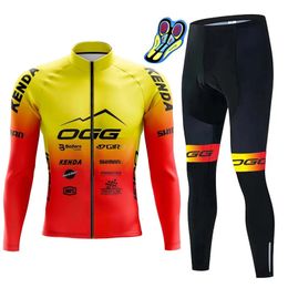 Long Cycling Jersey set Riding Bicycle Suits Pants Breathable Yellow Orange 2024 240510