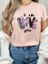 Women's T Shirts Women Female Summer Clothing Print Graphic Tee Letter Love Fashion Short Sleeve Casual T-shirts Clothes 90s Painting Style