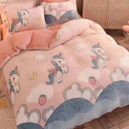 Bedding Sets Wostar Cartoon Printed Velvet Duvet Cover Set Super Soft Cosy Plush Adult Children Bedroom Double Bed Quilt Luxury