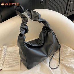 Drawstring Women's Bags 2024 Personalized Pleated Armpit Purses Solid PU Leather Chic Handbags Ladies High Quality Shoulder