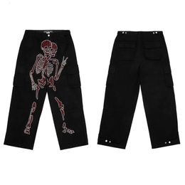 Y2K Skull Graphic Pants Men Harajuku Gothic Urface Water Plated Diamond Cargo Pants Baggy Hip Hop Streetwear Casual Trousers 240428