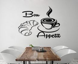 New Arrival Coffee Croissant Wall Decals French Bon Appetit Vinyl Removable Home Decor Wall Stickers5398469