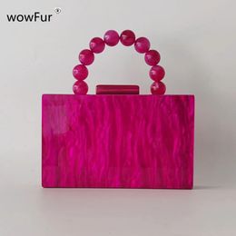 Pink Rose Red Pearl Marble Acrylic Box Evening Clutch Bag For Party Female Wedding Mini Beaded Kawaii Purses Bolsa Feminina 240509