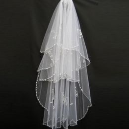 New Wedding Accessories White Ivory Fashion Veil Ribbon Edge Short Two Layer Bridal Veils With Comb High QualityCCW0014 237w