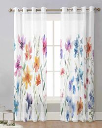 Curtain Hand Painted Watercolour Flowers And Leaves Tulle Drapes Living Room Sheer Window Curtains Kitchen Balcony Modern Voile