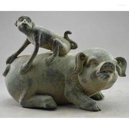 Decorative Figurines VINTAGE BRONZE HANDCARVED PIG MONKEY STATUES -WISH U WEALTH