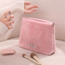 Cosmetic Bags Ctue Plush Bag For Women Suqare Make Up Wallet Storage Organizer Pouch Portable Ladies Zipper Makeup Handbag