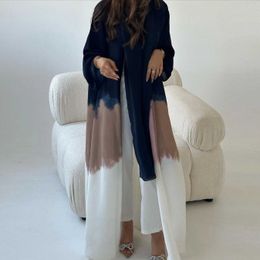 Ethnic Clothing Stylish Tie Dyed Kimono Open Abaya for Women Cloak Cardigan Robe Dubai Islamic Clothing Loose Coverup Turkish Gowns Outwear T240510