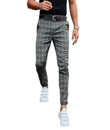 Men039s Pants DIHOPE Mens Cheque Slim Fit Soft Stretch Casual Long Trousers Work Office Business Male Summer Pant Streetwear8576917