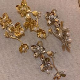 Stud Earrings Fashion Retro Three-D Long Tassel Petal Gold Colour
