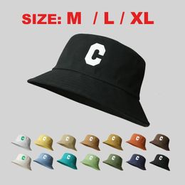 Big Head Size Causal Fisherman Hats for Men Solid Color Cotton Letter C Bucket Hat for Male Outdoor Korean Spring Panama Hat 240507