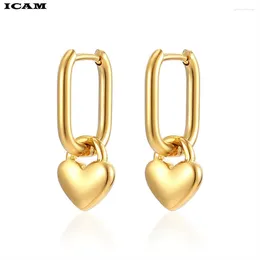 Hoop Earrings ICAM Titanium Stainless Steel Love Heart Classic Rose Gold Color Wedding Jewelry For Women