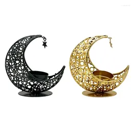 Candle Holders Moon Shaped Holder Creative Crescents Tealight Candlestick Metal Art Crafts Table Ornaments Drop Ship