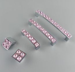 Crystal Glass Series Diamond Pink Furniture Handles Door Knobs Dresser Drawer Wardrobe Kitchen Cabinets Cupboard Door Accesso2806360