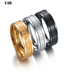 6 mm 316L Stainless Steel Wedding Band Ring Roman Numbers Gold Black Cool Punk Rings for Men Women Fashion Jewelry6026095