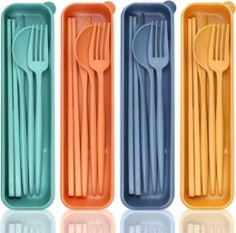 Chopsticks Wheat Straw Portable Cutlery Set Knives Fork And Spoon For Lunch Box Accessories Flatware 4pcs Travel Utensil