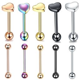 1PC Stainless Steel Heart Shaped Tongue Ring Barbell Piercing Cute Bar Ear Tragus Studs Labret Body Jewellery 240429