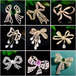 Brooches 2024 High-end -encrusted Bow Elegant Freshwater Pearl Corsage For Women's Sweater Jacket Accessories Pins