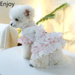 Dog Apparel Clothes Summer Cat Princess Dress Cute Lapel Floral Fluffy Pet