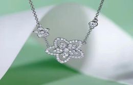 Designer Jewelry Double Flower Pendant Silver Necklace Diamond Women Collar Chain gift5798959