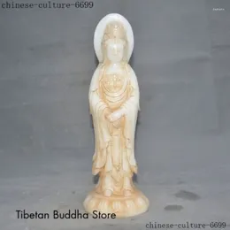 Decorative Figurines China White Jade Hand Carved Kwan-Yin Guanyin Bodhisattva Goddess Buddha Statue