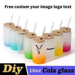 Mugs 16OZ Gradient Frosted Personalised Custom Diy Picture Logo Text Glass Water Mug Beverage Cup Gift To Friend Carrying Lid Straw