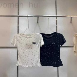 Women's T-Shirt designer Shenzhen Nanyou High end MIU Series 2024 Summer New Slim Fit Short Sleeve Polka Dot Top White Shoulder T-shirt for Women W4GW