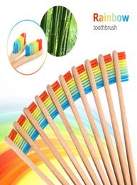 Colourful Head Bamboo Toothbrush Soft Bristle Tooth brush Small Brush Head Wood Handle Rainbow Colour Brush Teeth Whitening Oral Hyg3249491