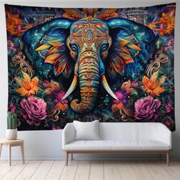 Tapestries Tapestry Colorful Elephant Flower Series Background Hanging Cloth Animal Ins Home Decoration Living Room Bedroom