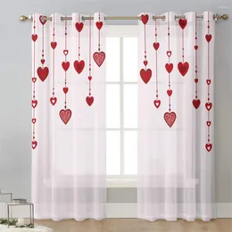 Curtain Tulle Voile Heart Happy Valentine's Day Sheer Window Curtains Blinds For Living Room Kids Bedroom Kitchen Door Home Decor2Pcs