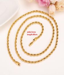 18k Yellow Solid Gold GF Men039s Women039s Necklace 31quot Rope Chain Filled Charming Jewellery Hiphop Rock Fashion lengthen8703873