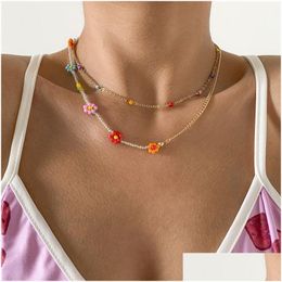 Chokers 2022 Sweet Wind Color Floret Rice Bead Necklace For Women Hip Hop Simple Metal Chain Collarbone Drop Delivery Jewelry Neckla Dh2Gd