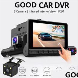 Car Dvr Car Dvrs 4 Inch Hd 1080P 3 Lens Dvr Video Recorder Dash Cam Smart G-Sensor Rear Camera 170 Degree Wide Angle Tra Resolution Fr Otfq4