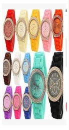 Colourful Fashion Shadow Geneva 3 eyes Crystal Diamond Jelly Rubber Silicone Watch Unisex Men Women Quartz Candy Jelly Watches 7523524