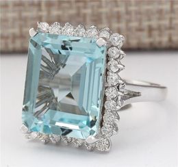 Cluster Rings Natural Aquamarine Gemstone Bizuteria S925 Sterling Silver Ring For Women Fine 925 Jewelry Square Invisible Setting2021589