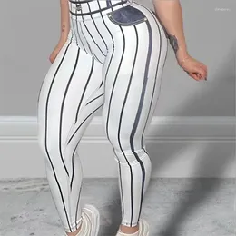 Women's Leggings Women High Waist Sports Fashion Stripe Print Stretch Yoga Pants Sexy Tight Fitness Workout Gym Push Up Causal Pant