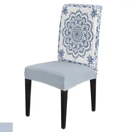 Chair Covers Mandala Pattern Retro Blue Dining Cover 4/6/8PCS Spandex Elastic Slipcover Case For Wedding Home Room