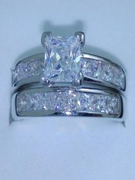 WholeSize 5678910 Jewelry 10kt white gold filled Topaz Princess cut simulated Diamond Wedding Ring set gift with box3197061